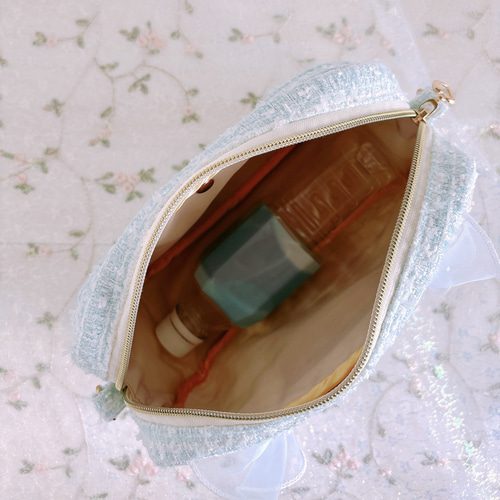 ツイードポシェット インド刺繍リボンポシェット【ミント】 ポシェット