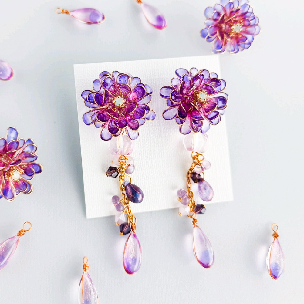 華やかで神秘的 ダリア 大振り Dahlia < lavender pink 紫×ピンク >  サージカルステンレス