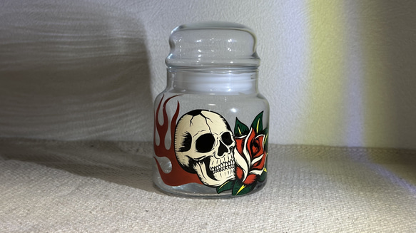 MADなグラスボトル スカル フレイムス 薔薇 ガラス瓶 小物入れ ピン