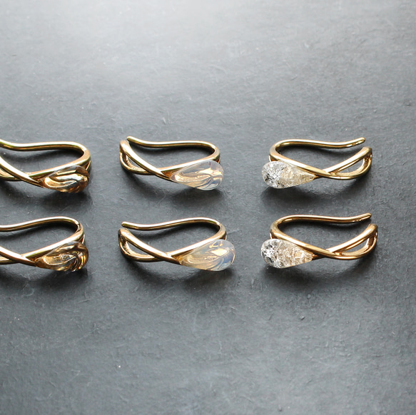 2個セット｜上品な輝きのヴィンテージガラスのイヤーカフ［インディゴ/アンバー］　 3枚目の画像