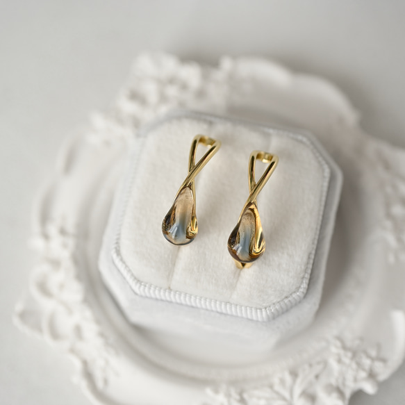 2個セット｜上品な輝きのヴィンテージガラスのイヤーカフ［インディゴ/アンバー］　 11枚目の画像