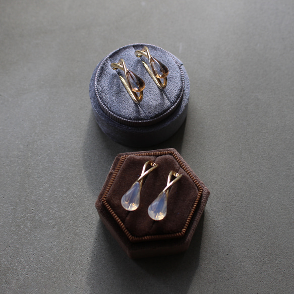 2個セット｜上品な輝きのヴィンテージガラスのイヤーカフ［インディゴ/アンバー］　 12枚目の画像