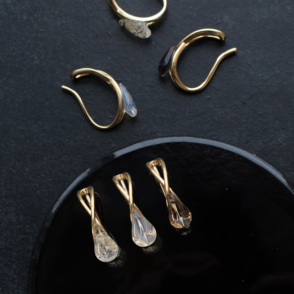 2個セット｜上品な輝きのヴィンテージガラスのイヤーカフ［インディゴ/アンバー］　 13枚目の画像