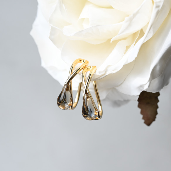 2個セット｜上品な輝きのヴィンテージガラスのイヤーカフ［インディゴ/アンバー］　 4枚目の画像