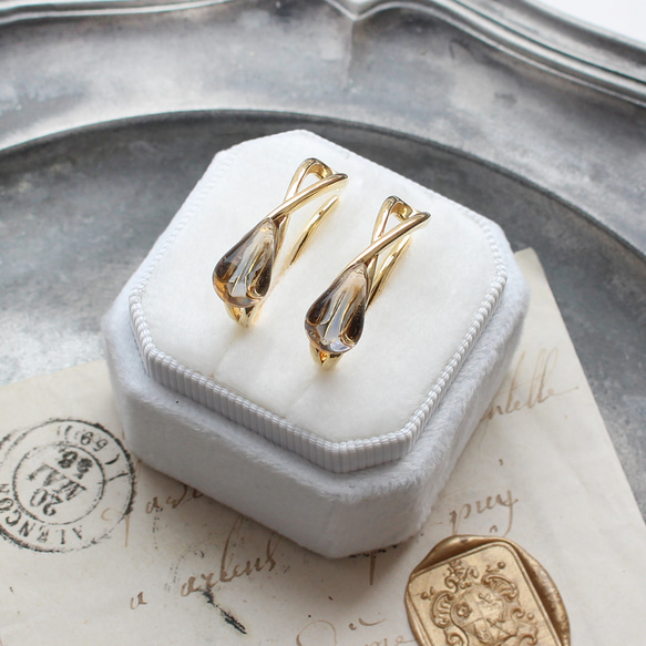 2個セット｜上品な輝きのヴィンテージガラスのイヤーカフ［インディゴ/アンバー］　 1枚目の画像