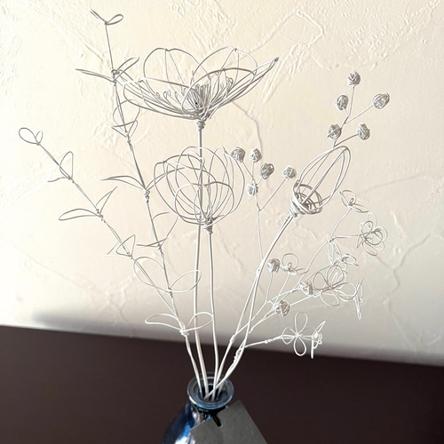 受注制作】白いお花の花束 ワイヤーアート ワイヤークラフト