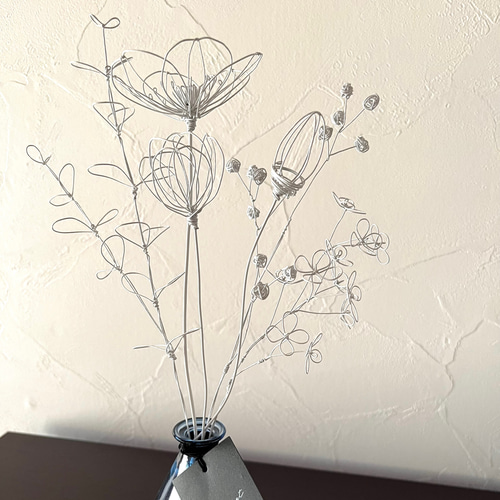 受注制作】白いお花の花束 ワイヤーアート ワイヤークラフト
