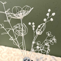 【受注制作】白いお花の花束　　ワイヤーアート　ワイヤークラフト 4枚目の画像