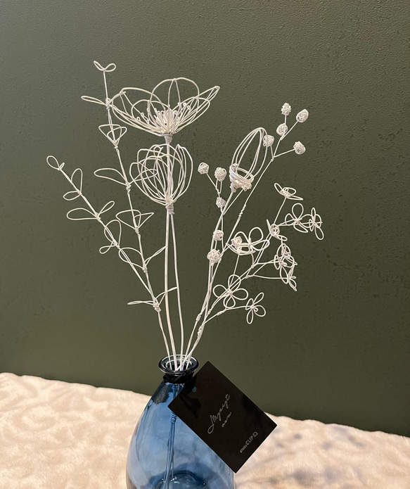【受注制作】白いお花の花束　　ワイヤーアート　ワイヤークラフト 5枚目の画像