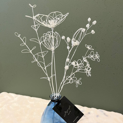 受注制作】白いお花の花束 ワイヤーアート ワイヤークラフト