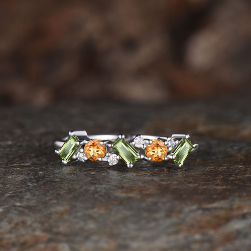 8月の誕生石 天然ペリドット 結婚指輪 11月の誕生石 天然シトリン