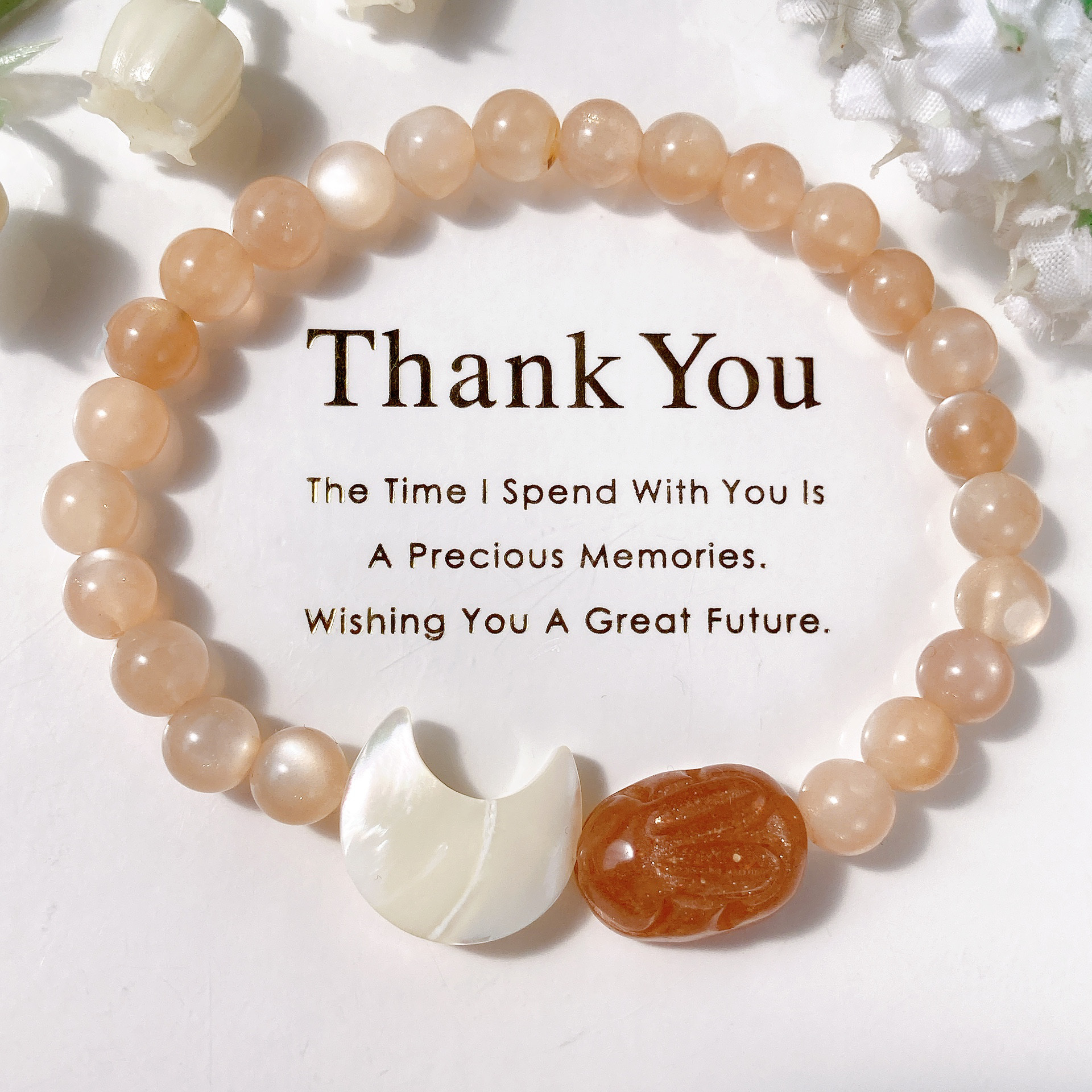 オレンジムーンストーンうさぎちゃんお月様天然石ブレスレット