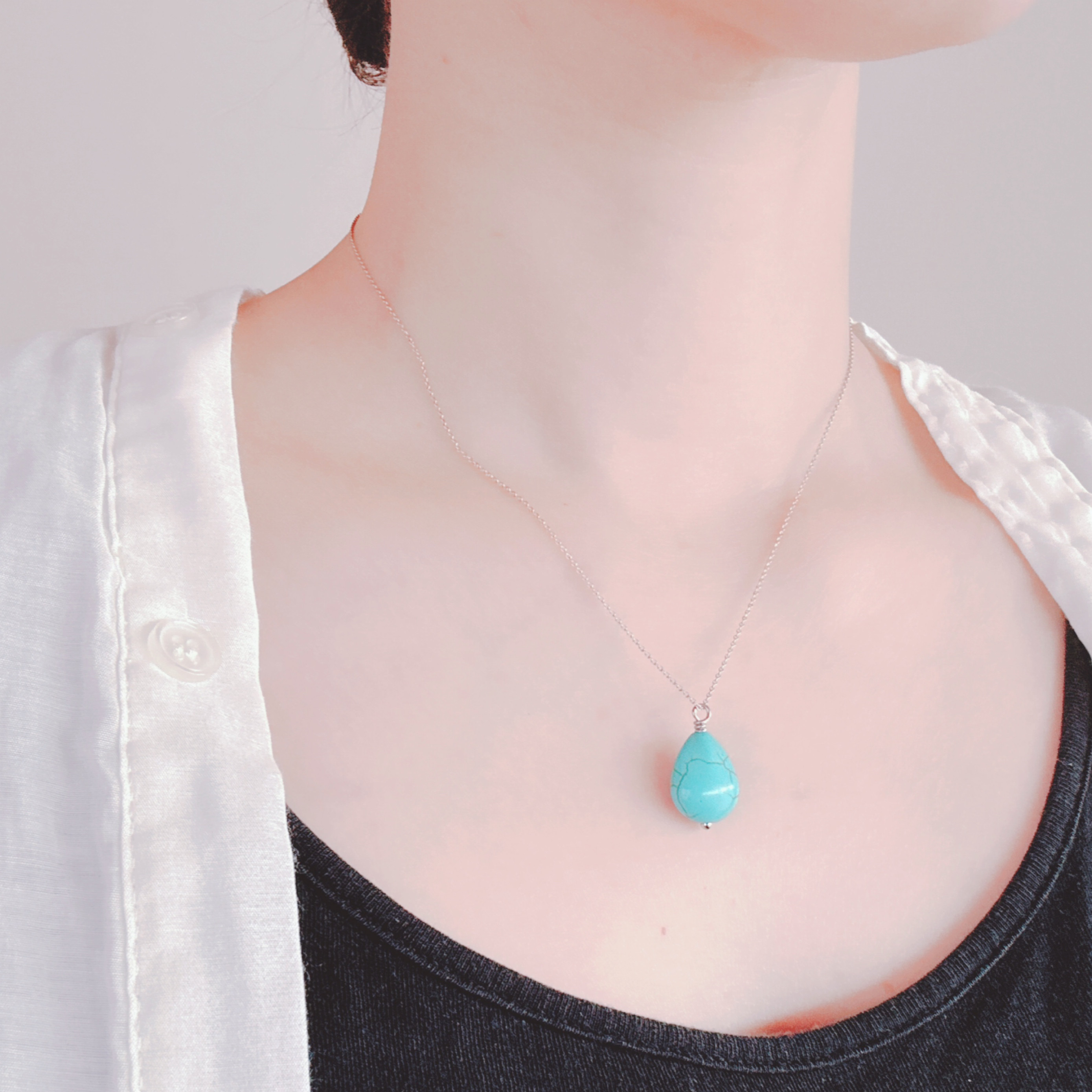 マグネサイト ターコイズ 天然石 一粒 シルバーチェーン