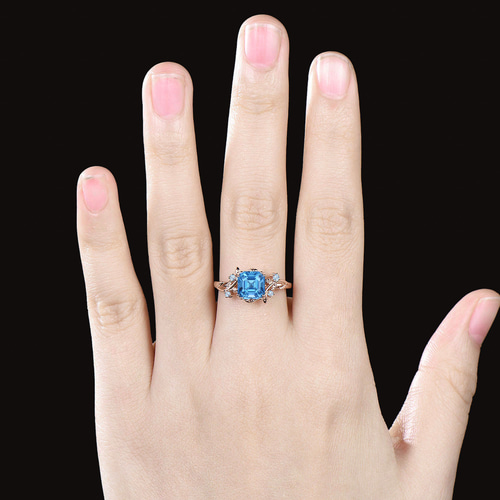 ユニークなリーフリング 12月の誕生石 天然スイスブルートパーズ