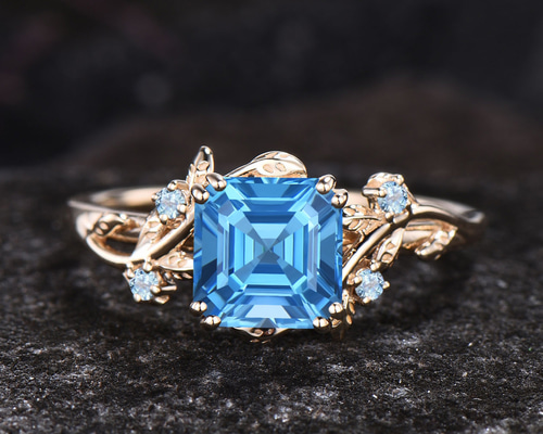 ユニークなリーフリング 12月の誕生石 天然スイスブルートパーズ