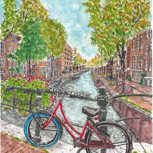 橋の上の自転車 絵画 Yabechii 通販 18311172｜Creema(クリーマ
