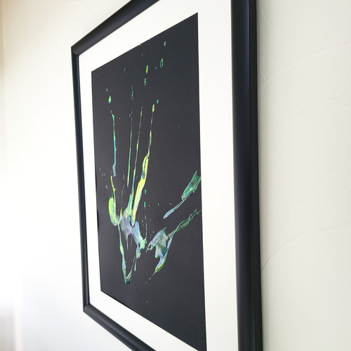 深淵にみる希望 / 抽象画 額縁セット 53×44㎝ 原画1点のみ モダンアート 受注制作】原画 抽象画 枝垂れ桜 花吹雪 ブルー 青 おしゃれ