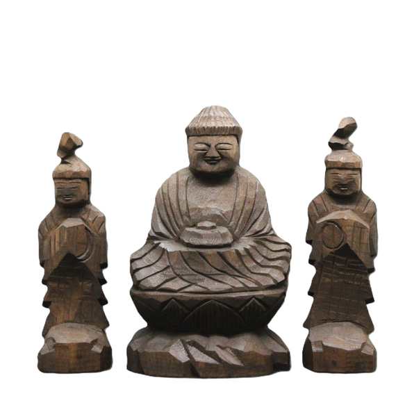 受注製作：薬師三尊(13/15/14cm ) 仏像 円空仏 摸刻 木彫（納期14日  