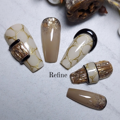 No.16【サイズオーダー】おしゃれリング、リングネイル、秋ネイル  