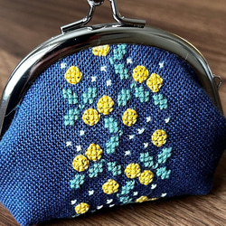 がま口　コインケース　刺繍　金柑 2枚目の画像
