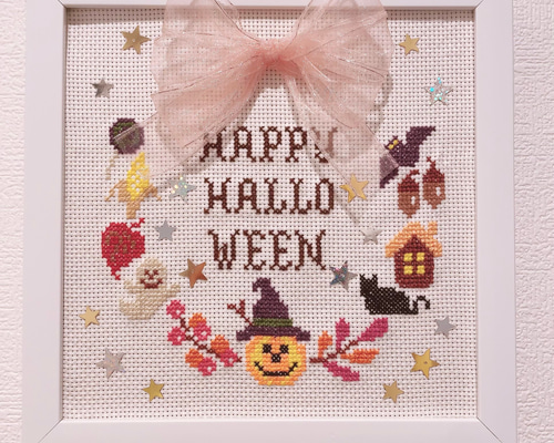 クロスステッチ完成品 フレーム付き 刺繍 ハロウィン リース その他