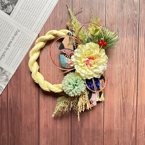 No.117 カラーしめ縄リース2025 ハンドメイドお正月飾り玄関リース