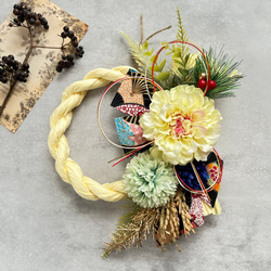 【75】フラワーリース　しめ縄　しめ縄飾り　しめ縄リース　お正月飾り No.117 カラーしめ縄リース2025 ハンドメイドお正月飾り玄関リース