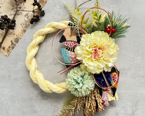 17.しめ縄リース No.117 カラーしめ縄リース2025 ハンドメイドお正月飾り玄関