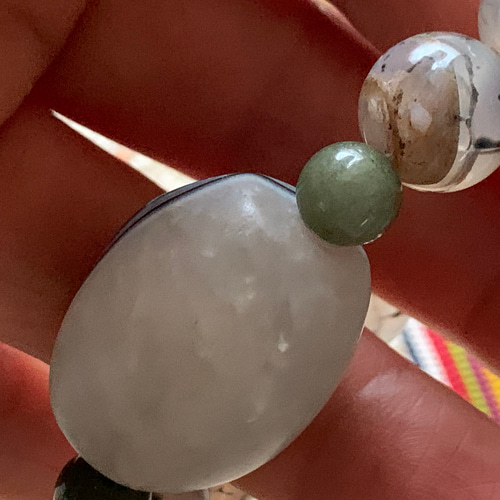 西藏玉髄二眼天珠とフローライト，ミャンマー翡翠のブレスレット 水晶