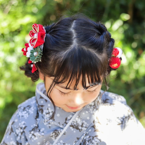 すーです☆七五三（７歳）　女の子髪飾り 七五三 髪飾り 7歳 「青×ピンク 剣つまみ つまみのお花」子供