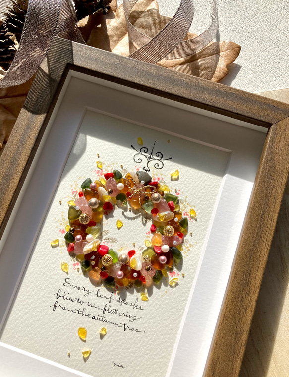 秋色のリース　シーグラス／天然石／原画／花 秋色のリース シーグラス／天然石／原画／花 秋色のリース シーグラス