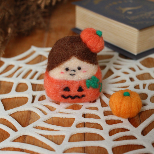 ハロウィン飾り】かぼちゃくん と かぼちゃ 羊毛フェルト 羊毛
