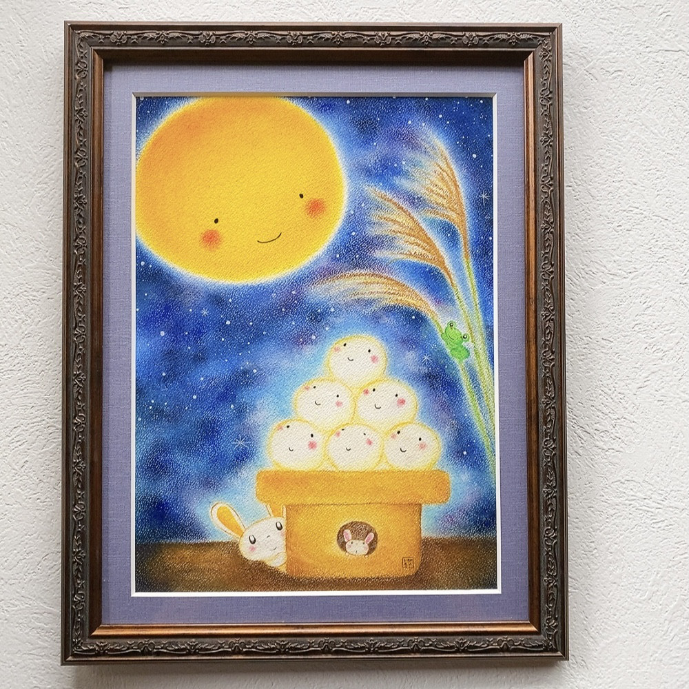 パステル画 思う モデルを使った絵 木製額ガラス入り f55ee5f5400ba75c7c0abd886df5d7