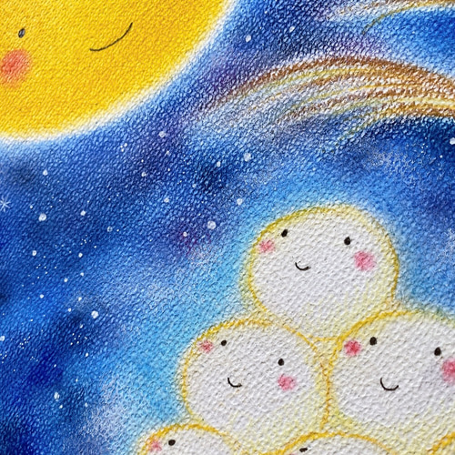 オイルパステル画　月夜のうさぎたち　ご予約品 オイルパステル画 ライラック色の木とウサギたち ご予約品 - メルカリ