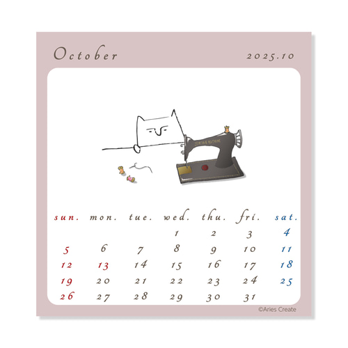 しろねこと昭和レトロなイラスト付き小さなカレンダー2025（卓上
