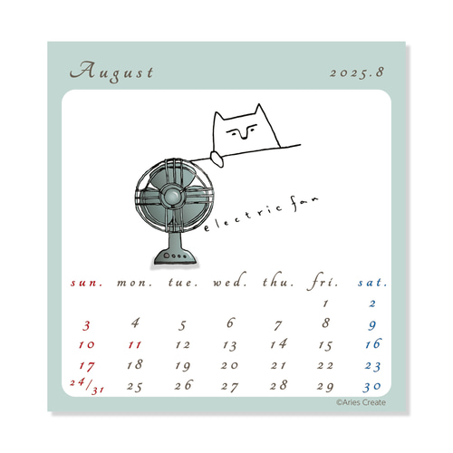 しろねこと昭和レトロなイラスト付き小さなカレンダー2025（卓上