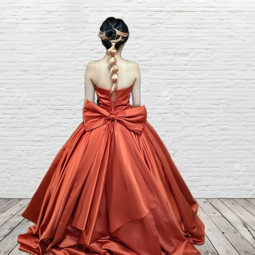 実例写真！カラードレス テラコッタ色 ふっくら柔らかなバックリボン