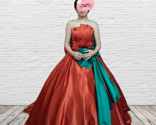 実例写真！カラードレス テラコッタ色 ふっくら柔らかなバックリボン