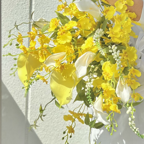 幸せの黄色いブーケ ウェディングブーケ アーティフィシャルフラワー