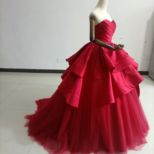 ボルドー オフショルダー フリルドレス