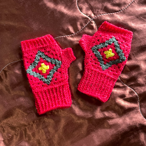 かぎ針編み モチーフ 指なし 手袋 グローブ ミトン ハンドウォーマー