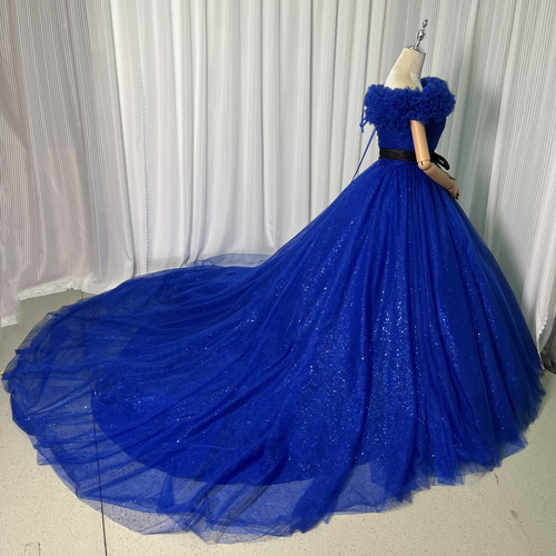 送料無料！カラードレス 取り外しオフショルダー ジュエルネイビー  