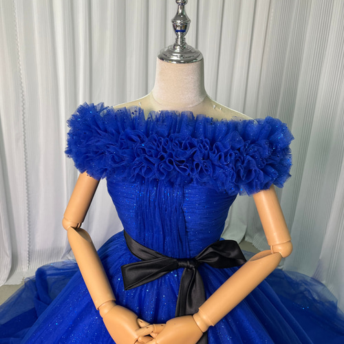 送料無料！カラードレス 取り外しオフショルダー ジュエルネイビー  