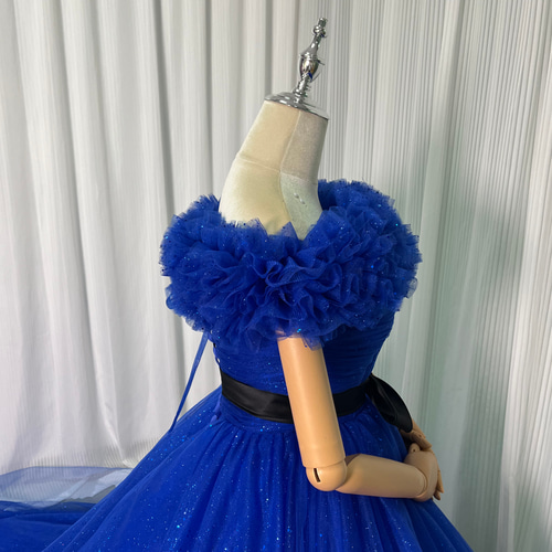 送料無料！カラードレス 取り外しオフショルダー ジュエルネイビー  