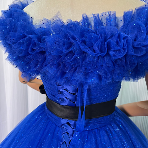 送料無料！カラードレス 取り外しオフショルダー ジュエルネイビー  