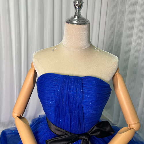 送料無料！カラードレス ベアトップ サッシュベルト ジュエルネイビー  