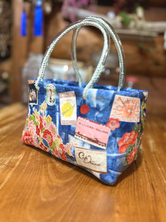 春先取りの はいからさんの一閑張りかごバスケット”Japanese Indigo” かご かごバッグ