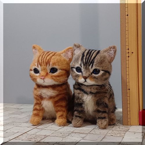 羊毛フェルト 猫 仲良し子猫ちゃん 茶トラ猫 キジトラ猫 ねこ