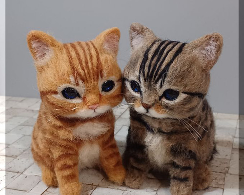 羊毛フェルト 猫 仲良し子猫ちゃん 茶トラ猫 キジトラ猫 ねこ 羊毛フェルト 猫 仲良し子猫ちゃん 茶トラ猫 キジトラ猫 ねこ