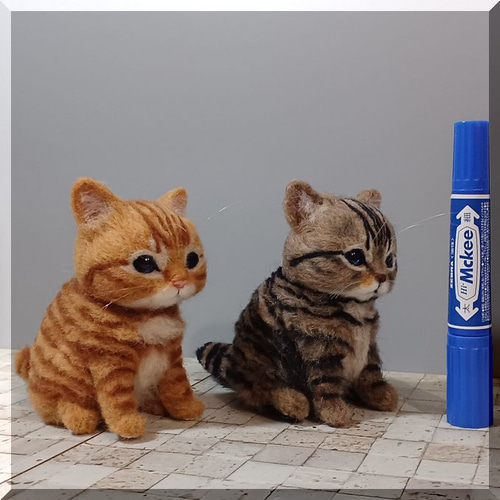 羊毛フェルト 猫 仲良し子猫ちゃん 茶トラ猫 キジトラ猫 ねこ